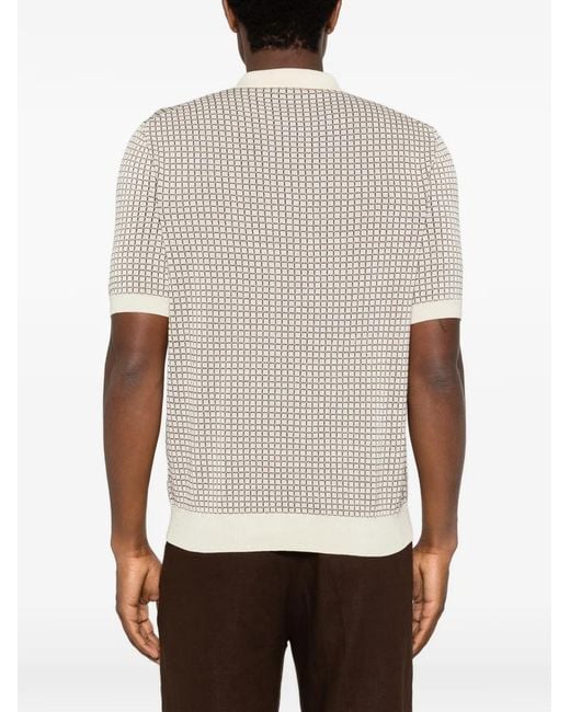 GALLIA White Check-Pattern Short-Sleeve Polo Shirt for men
