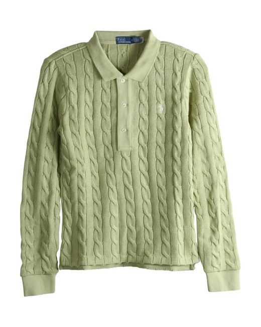 Polo Ralph Lauren Green Cable-Knit Buttoned Polo Top