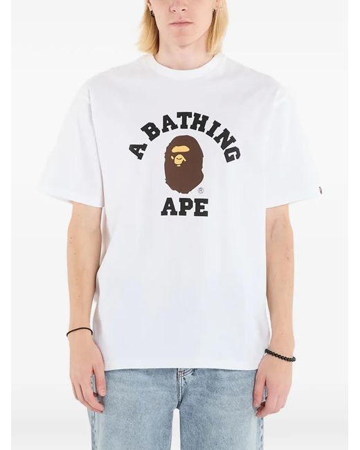 A Bathing Ape White College Logo-Print T-Shirt
