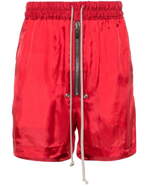 Rick Owens Red Bela Satin Deck Shorts for men
