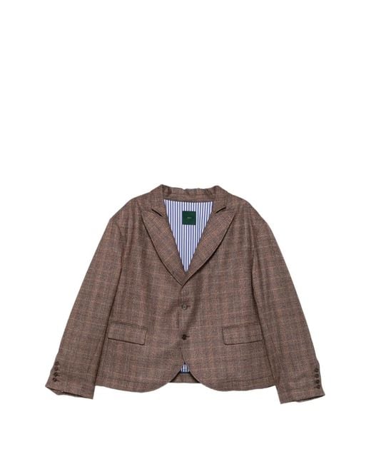 Jejia Brown Alba Check-Pattern Notched-Lapel Jacket