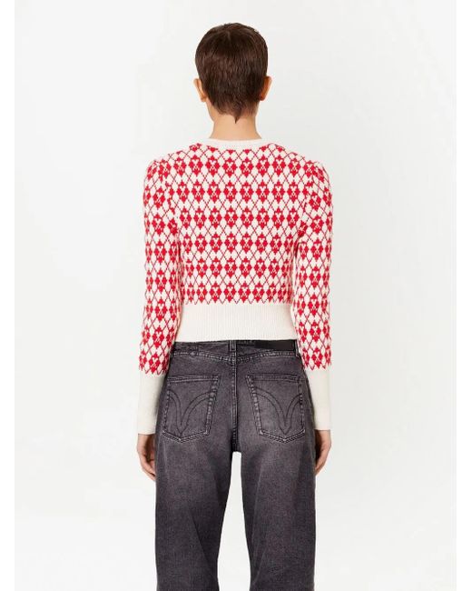 AMI Red Ami De Coeur Argyle Jumper