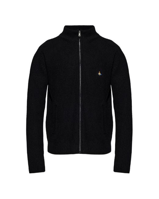 Vivienne Westwood Blue Fisherman Zip-Up Embroidered Sweater for men