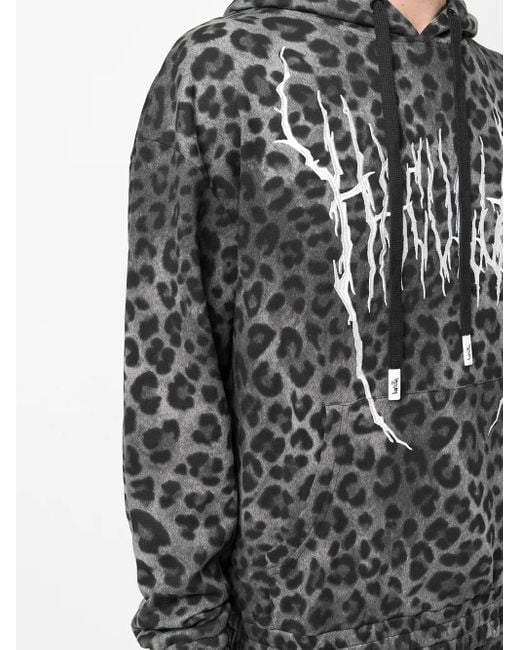 Haculla Gray Leopard-Print Logo Hoodie for men