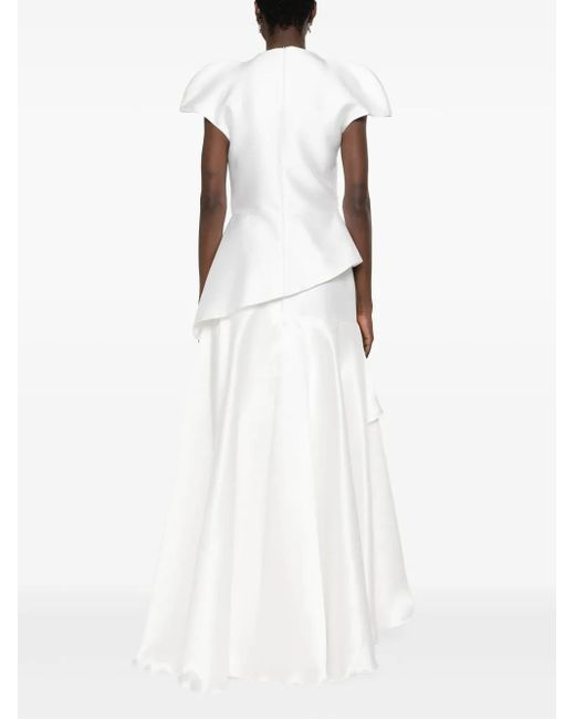 Gaby Charbachy White Asymmetric Satin Skirt Set