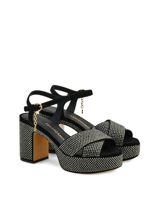 Ferragamo Black 85Mm Crystal-Embellished Sandals
