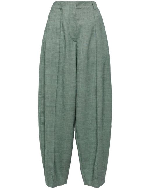 Stella McCartney Green Pleat-detailing Wool Tapered Trousers