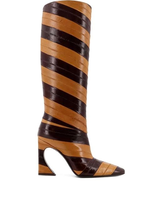 Fendi White Striped Heel Boots