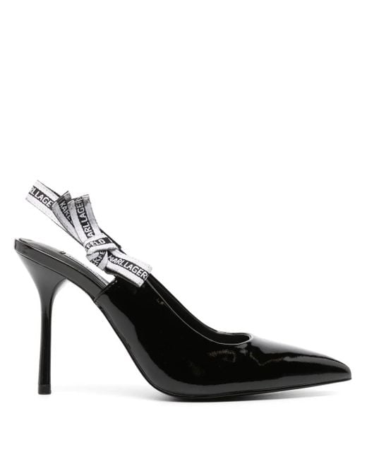 Karl Lagerfeld Black 100Mm Slingback Leather Pumps
