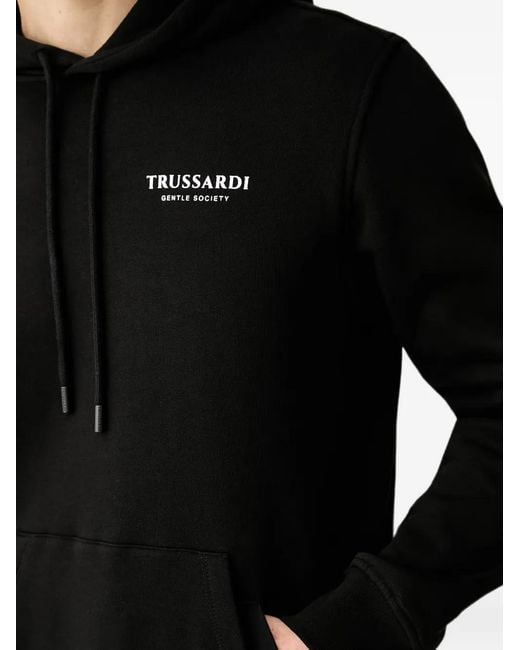 Trussardi Black Logo-Print Drawstring Hoodie for men