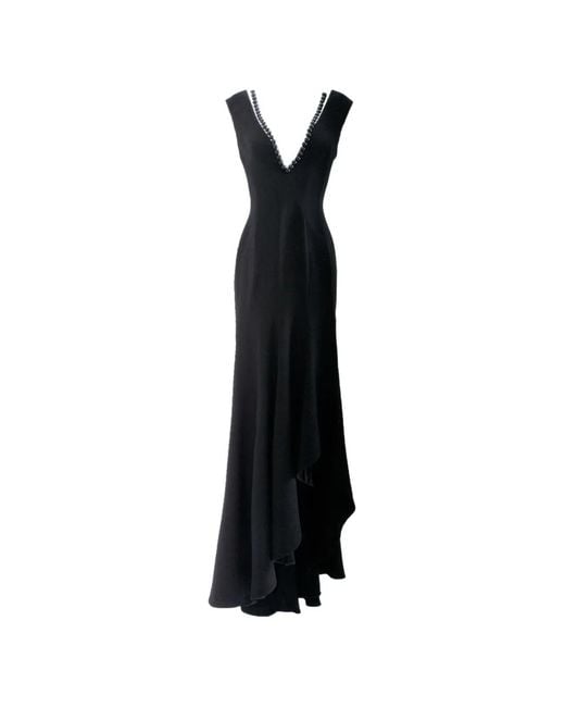 Gemy Maalouf Black Bead-Embellished Ruffled Dress