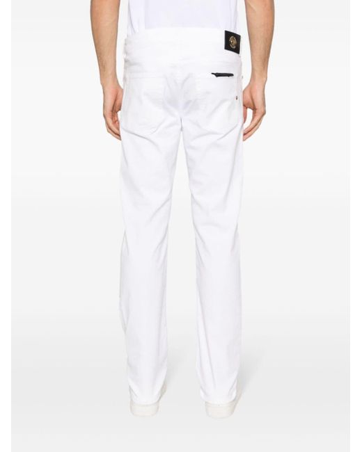 Versace White Logo-patch Slim-cut Jeans for men