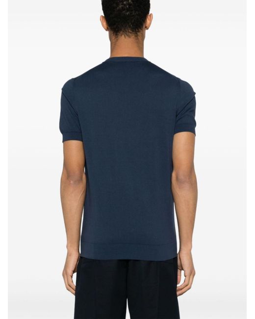 Fedeli Blue Fine-knit Cotton T-shirt for men