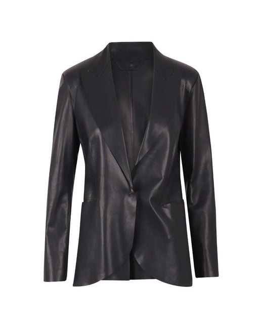 Salvatore Santoro Black Notched-Lapels Leather Jacket