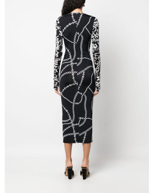 Versace Black Logo-print Cut-out Midi Dress
