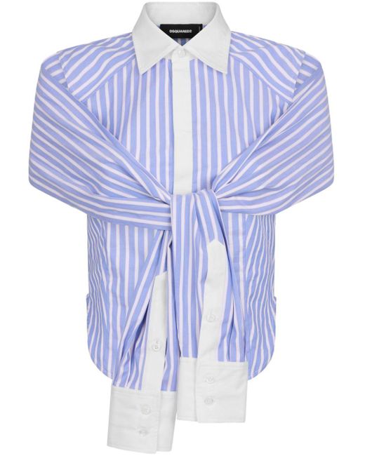DSquared² Blue Knotted Striped Cotton Shirt