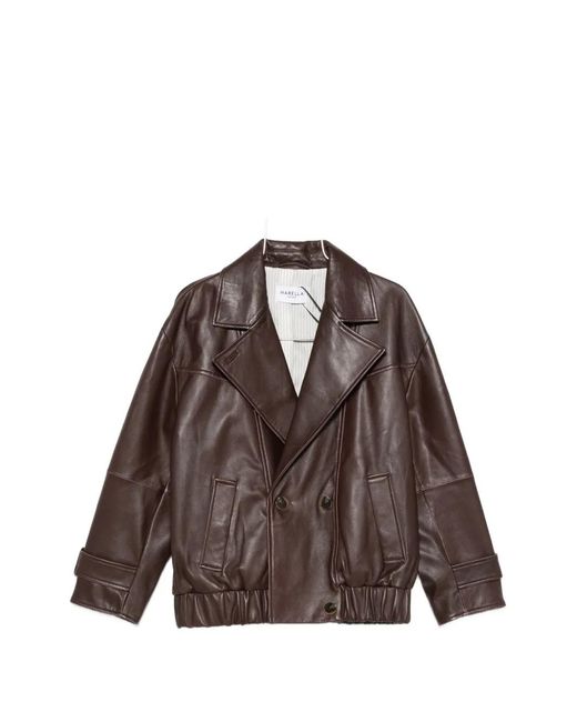 Marella Brown Double-Breasted Leather Jacket