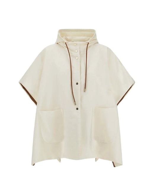 Herno White Poncho À Capuche