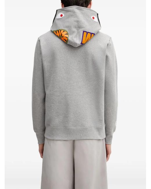 A Bathing Ape Gray Shark-Print Hoodie for men