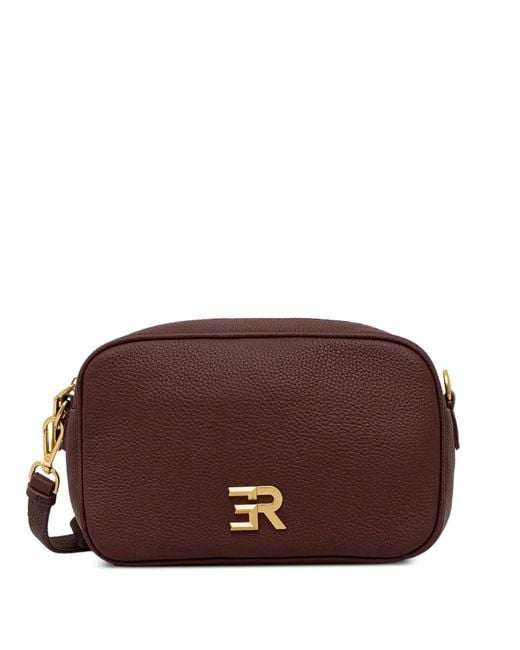 ERMANNO FIRENZE Brown Logo-Plaque Pebbled Shoulder Bag