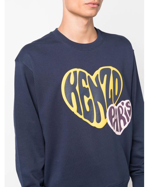 KENZO Blue Logo-Print Cotton Sweatshirt for men