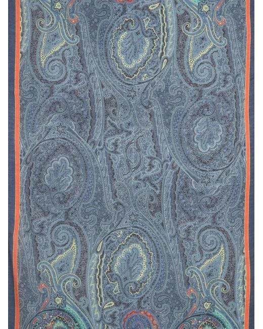 Etro Blue Paisley-Patterned Rectangle Scarf