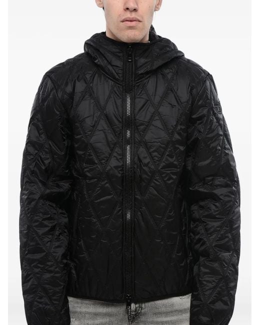 DIESEL Black Quilted Hooded Jacket for men
