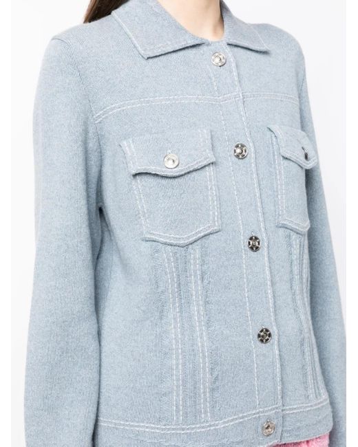 Barrie Blue Contrast-Stitching Denim-Effect Jacket