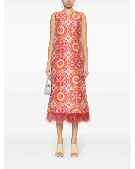 LaDoubleJ Column Feathered Midi Dress