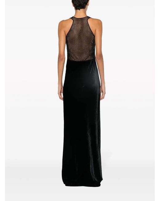 Ralph Lauren Black Crystal-Embellished Mesh-Panelled Gown