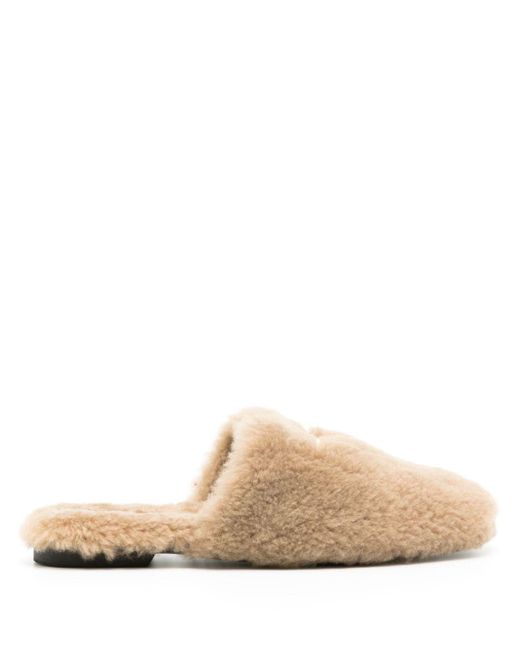 Anine Bing Natural Logo-plaque Shearling Mules