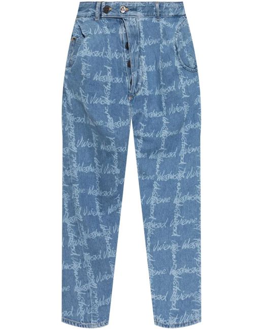 Vivienne Westwood Blue Relaxed Fit Cornflower Jeans With All-Over Logo Print for men