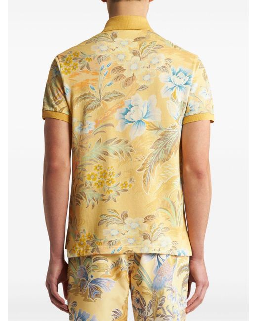Etro Yellow Floral-print Cotton Polo Shirt for men