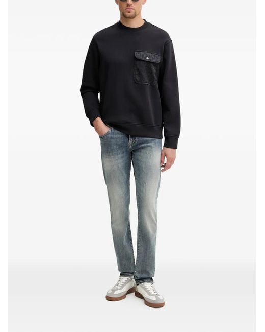 ARMANI EXCHANGE Black Logo-Pattern Pocket Sweater for men
