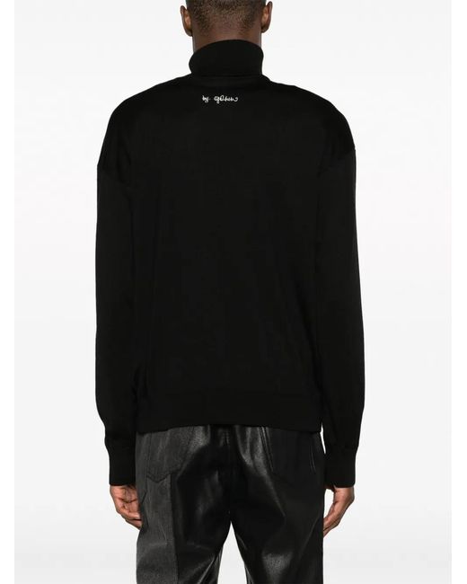 Gcds Black Logo-Embroidered Roll-Neck Jumper for men