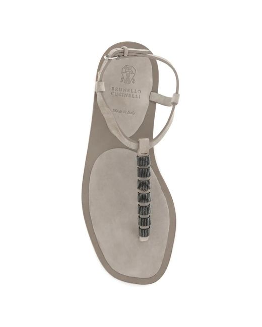 Brunello Cucinelli Natural Beaded-Strap Sandals