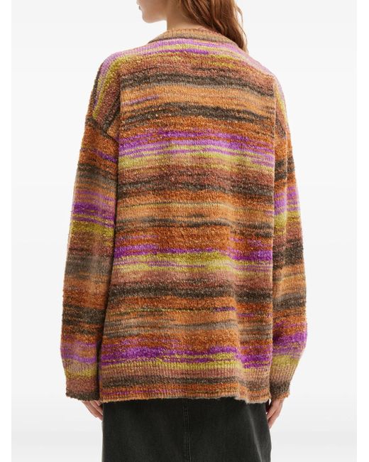 Mini Cream Brown Striped Buttoned Cardigan