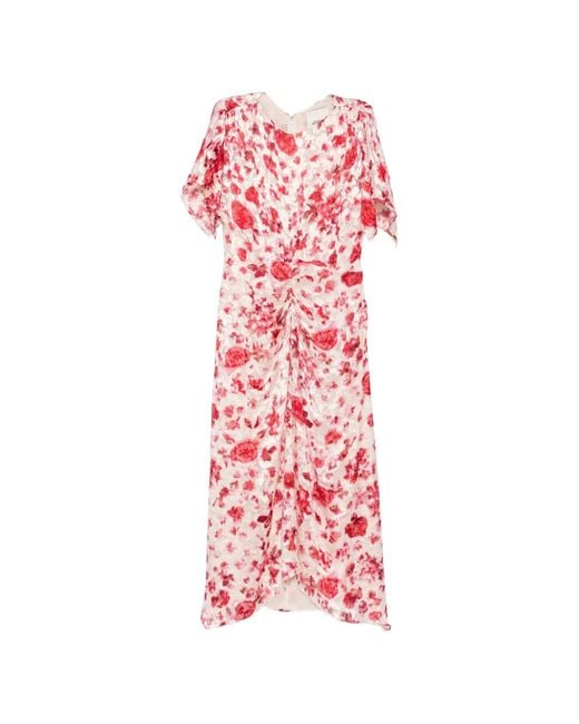 Isabel Marant White Herva Floral-Print Ruched Asymmetric Midi Dress