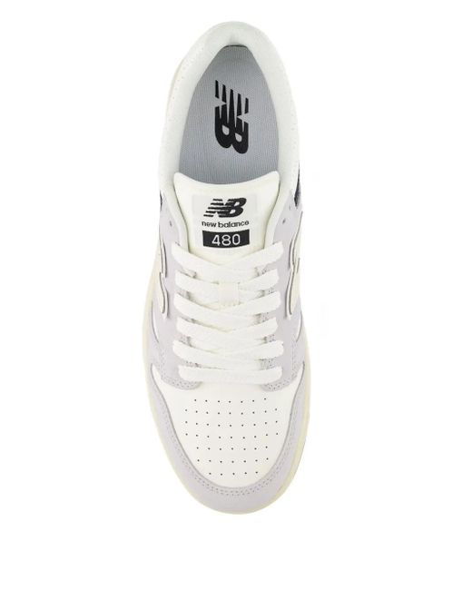 New Balance White 480 Leather Suede Trainers
