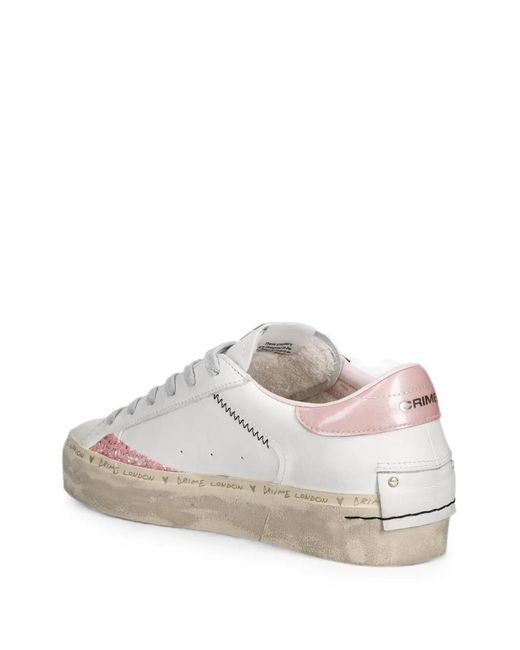Crime London White Distressed Glitter-Panel Sneakers