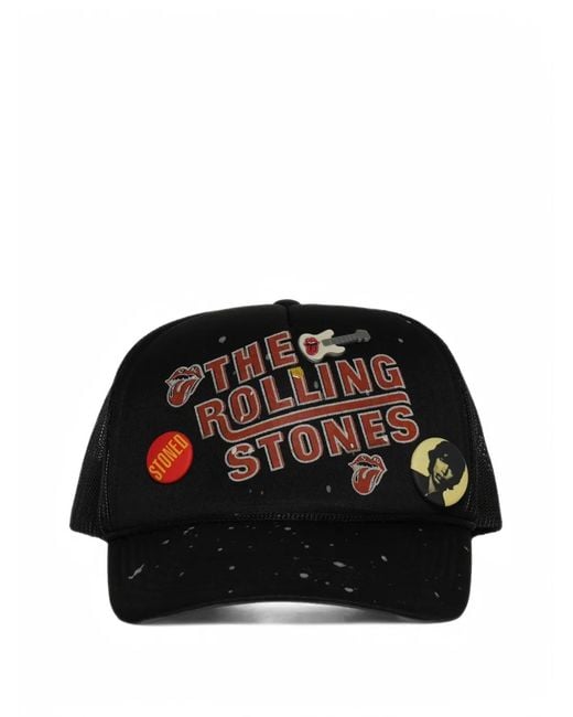 MadeWorn Black Rolling Stones Graphic-Print Mesh-Panel Cap for men