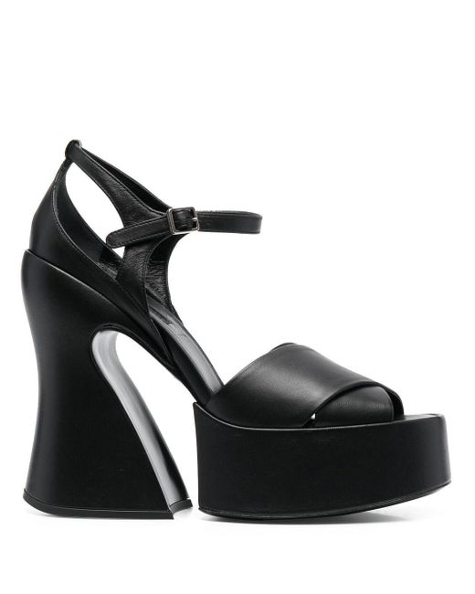 Rochas Crossover-strap Platform Leather Sandals in Black | Lyst
