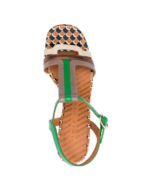 Chie Mihara Green Peyate T-Bar Patterned Leather Sandals