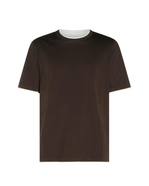 Brunello Cucinelli Black Layered-Trim Cotton T-Shirt for men