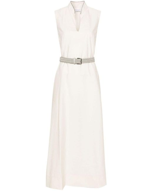 Brunello Cucinelli Gekreukte Maxi-jurk Met Ceintuur in het White