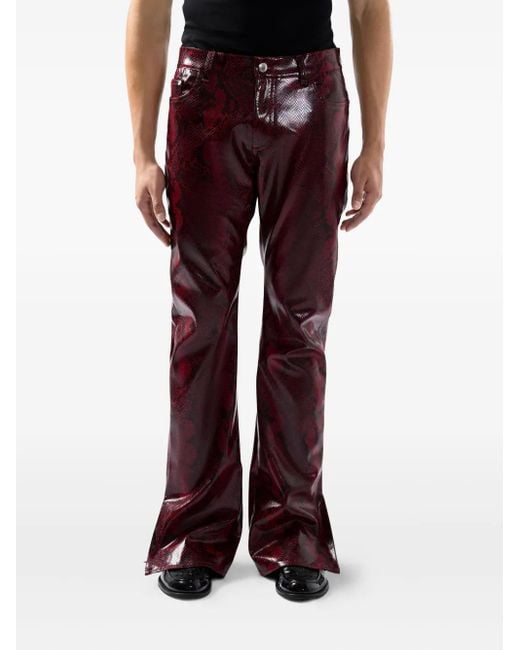 Gcds Red Split Hem Snakeskin Trousers for men
