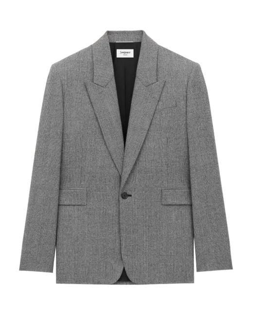 Saint Laurent Gray Checked Single-Breasted Blazer for men