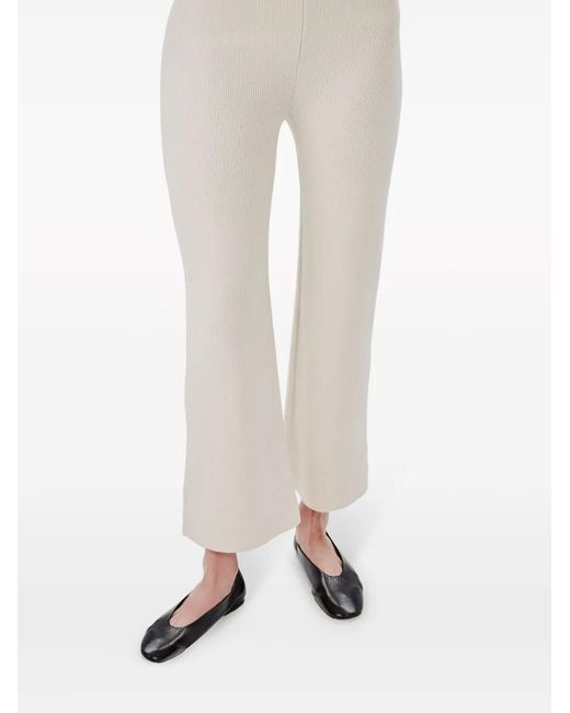 Another Tomorrow Natural Ribbed-Knit Cropped Trousers