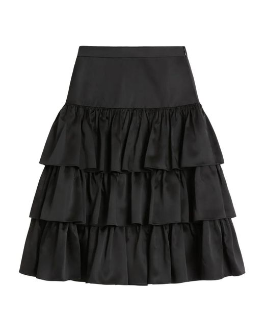 Valentino Garavani Black Satin Ruffle Skirt