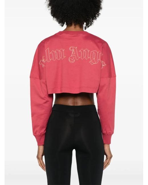 Palm Angels Monogram-Embroidered Cropped T-Shirt
